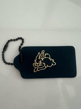 Coach Leather Bag Tag Navy Gold Rabbit Candy Collection Asia Limited RARE